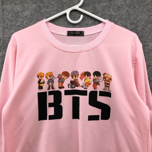 BTS K-Pop Sweatshirt Size Medium M Pink Graphic Lightweight Pullover Crewneck - Picture 3 of 9